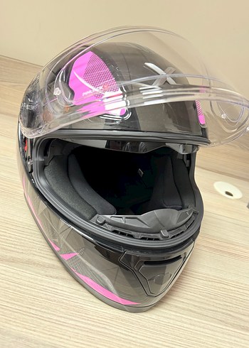 Pembe Baskılı Parlak Biker Motosiklet Kaskı AXOR - Görsel 2