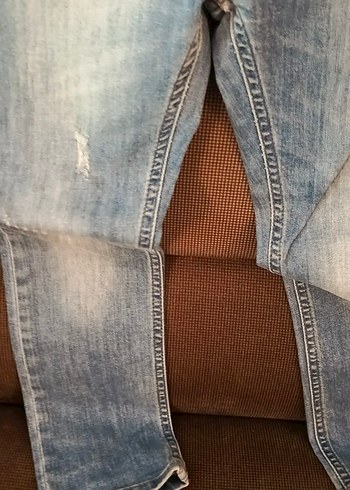 Kadın Gri Mavi Kemerli Denim Pantolon