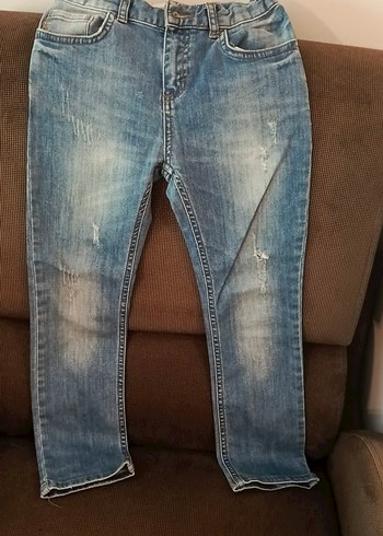 6 Yaş Beden mavi Renk Kadın Gri Mavi Kemerli Denim Pantolon