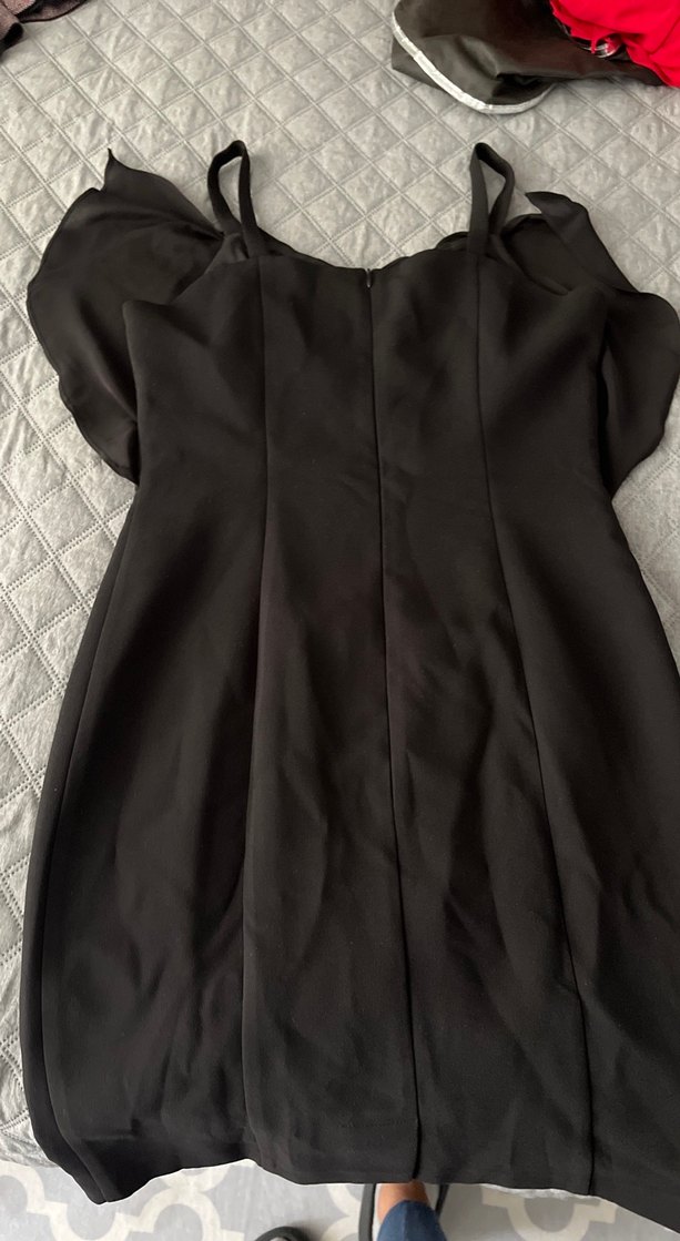 Taş  Detaylı Siyah V Yaka Kısa Abiye Elbise - Görsel 3