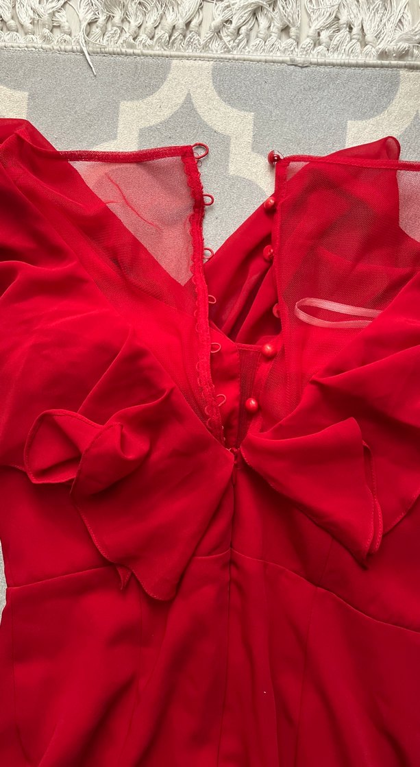 Kırmızı V Yaka Uzun Kollu Abiye Elbise 38 beden - Görsel 5