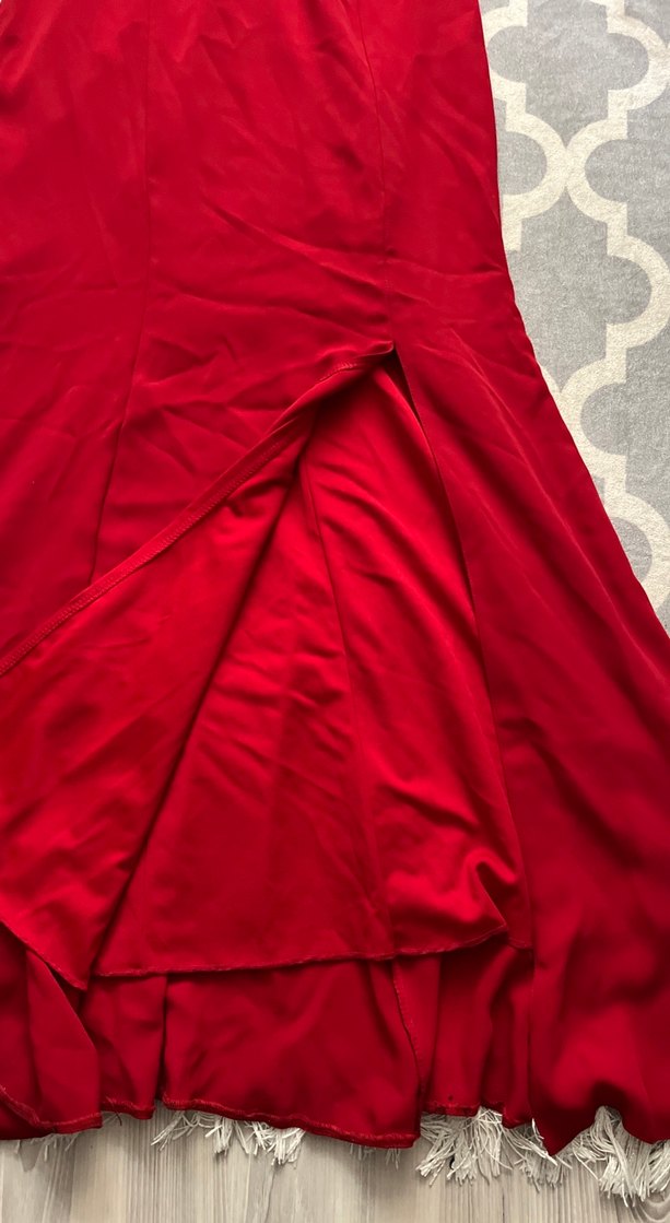 Kırmızı V Yaka Uzun Kollu Abiye Elbise 38 beden - Görsel 3