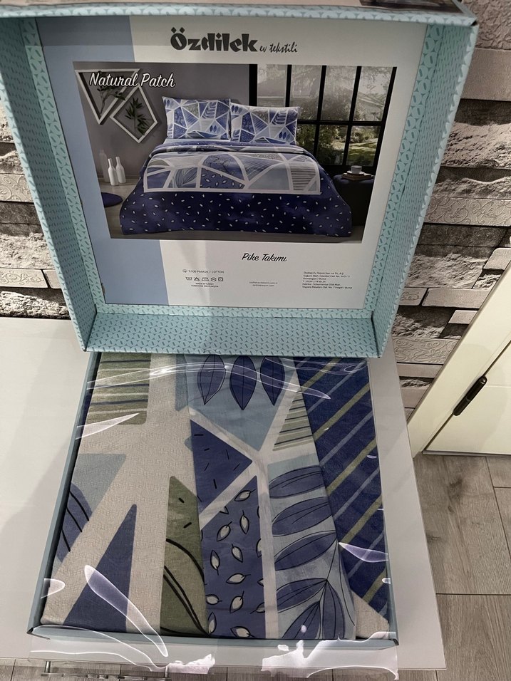 Özdilek Natural Patch Mavi Gri Pike Takımı - Görsel 3