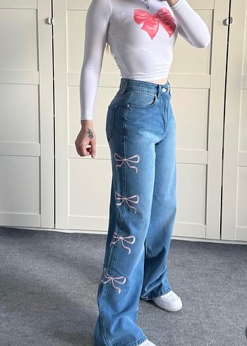 Mavi Bol Kesim Düğmeli Jean - Görsel 3