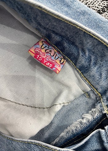 Nakışlı Mavi Bol Kesim Kot Pantolon - Görsel 7