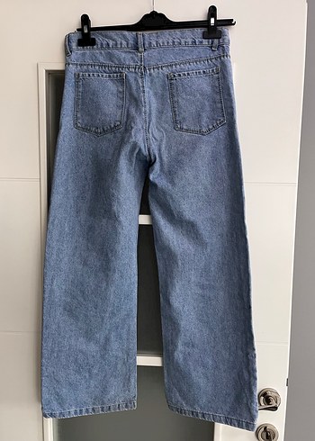 Nakışlı Mavi Bol Kesim Kot Pantolon - Görsel 6