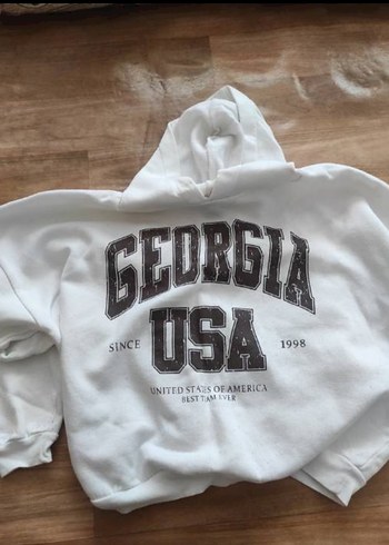 Kapüşonlu Beyaz Baskılı Sweatshirt