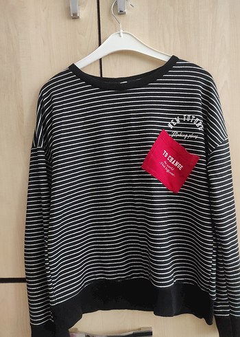 Çizgili Siyah Gri Kadın Triko Sweatshirt