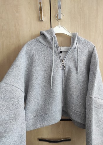Gri Fermuarlı Kadın Sweatshirt