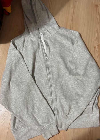 Gri Kapüşonlu Fermuarlı Kadın Sweatshirt bershka