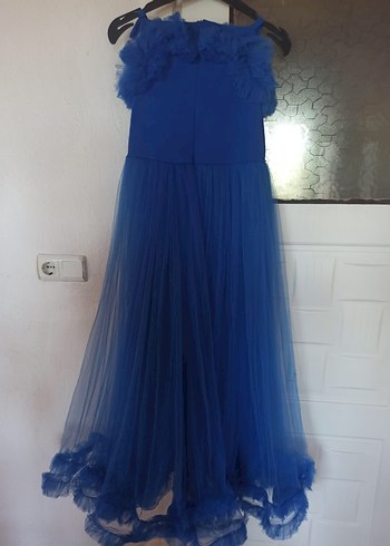 Mavi Uzun Fırfırlı Straplez Kadın Elbise - Görsel 9