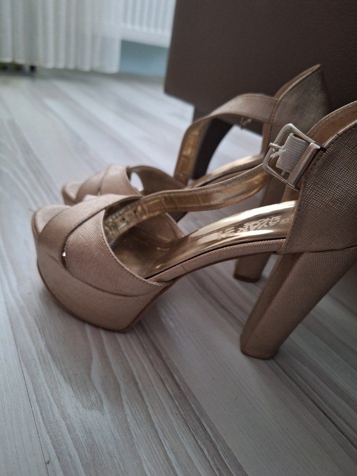 Bej Yılan desenli yüksek topuklu Ayakkabı - Görsel 2