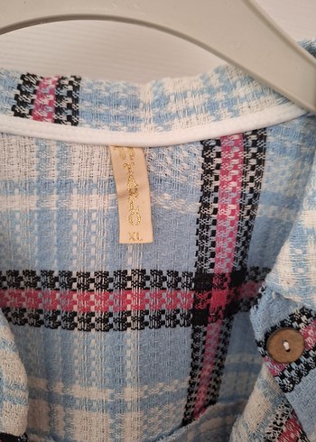 Mavi Ekose Düğmeli Kadın Gömlek - Görsel 2