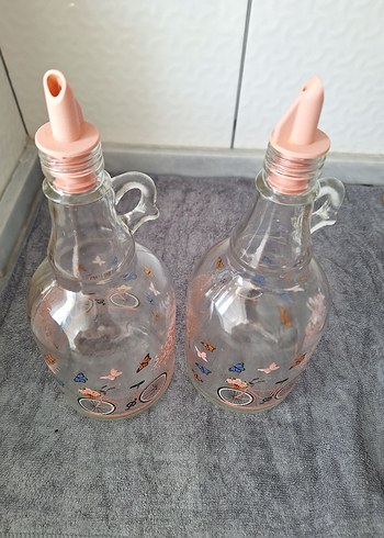 Renkli Desenli Cam Yağ Şişesi Seti - Görsel 2