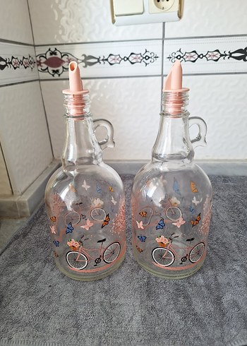 Renkli Desenli Cam Yağ Şişesi Seti - Görsel 4