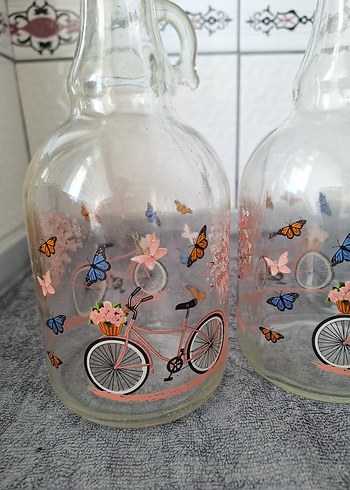 Renkli Desenli Cam Yağ Şişesi Seti - Görsel 3