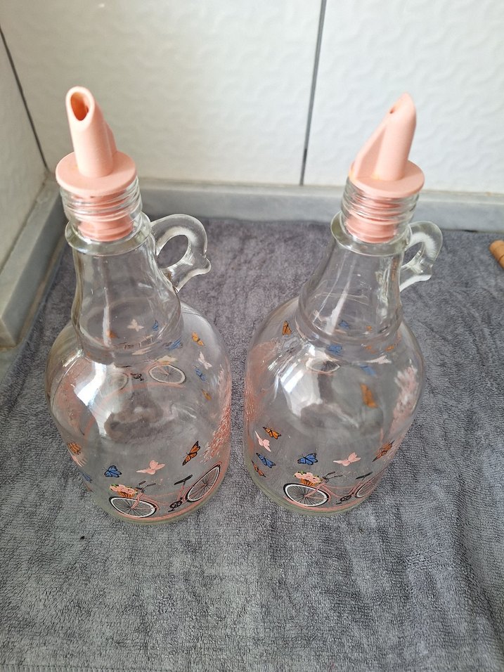 Renkli Desenli Cam Yağ Şişesi Seti - Görsel 2