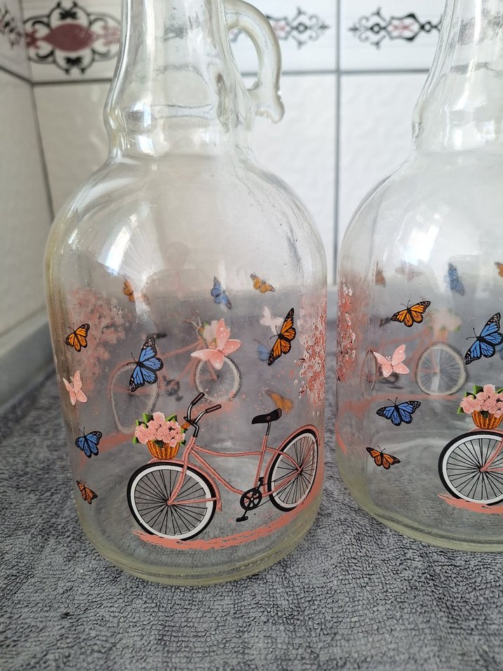 Renkli Desenli Cam Yağ Şişesi Seti - Görsel 3