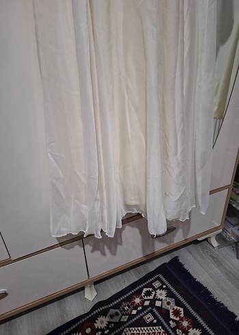 Beyaz Uzun Kollu Keten Uzun Elbise - Görsel 4