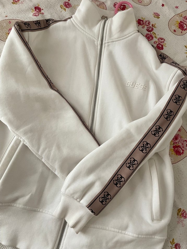 Beyaz Fermuarlı Kadın Spor Ceket - Görsel 3