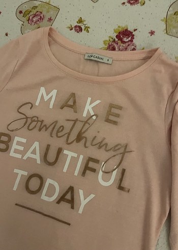 Pembe Uzun Kollu Kız Tişörtü Payetli Baskılı - Görsel 4