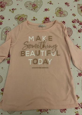 Pembe Uzun Kollu Kız Tişörtü Payetli Baskılı - Görsel 3