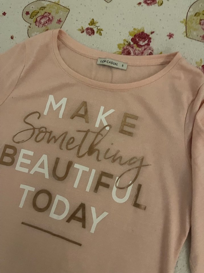 Pembe Uzun Kollu Kız Tişörtü Payetli Baskılı - Görsel 4