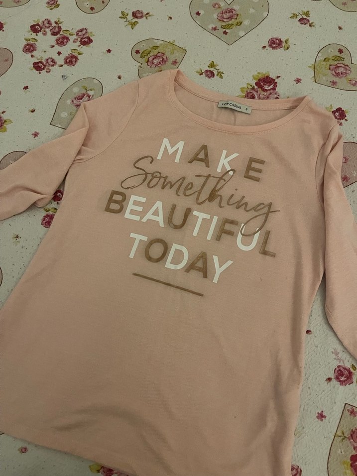 Pembe Uzun Kollu Kız Tişörtü Payetli Baskılı - Görsel 2