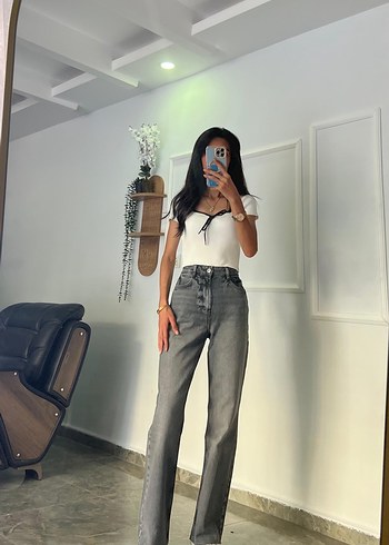 Zara Zara Siyah Kesik Paça Jeans