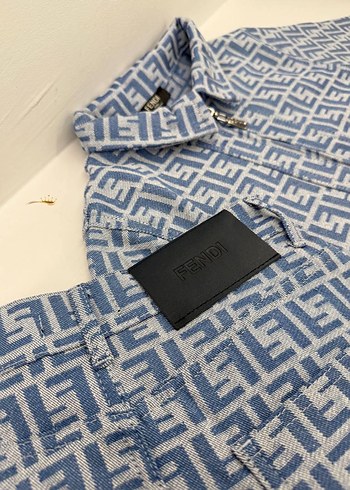 Fendi FENDİ Desenli Kot Mini Elbise, Kemerli, Kısa Kollu