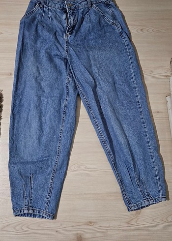 Bol Kesim Mavi Denim Kadın Pantolon