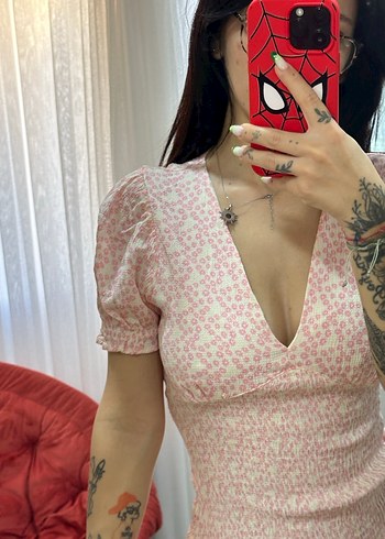 Zara Dantel Detaylı Pembe Mini Elbise