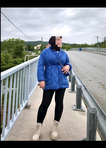 Kemerli Lacivert Kadın Kışlık Mont