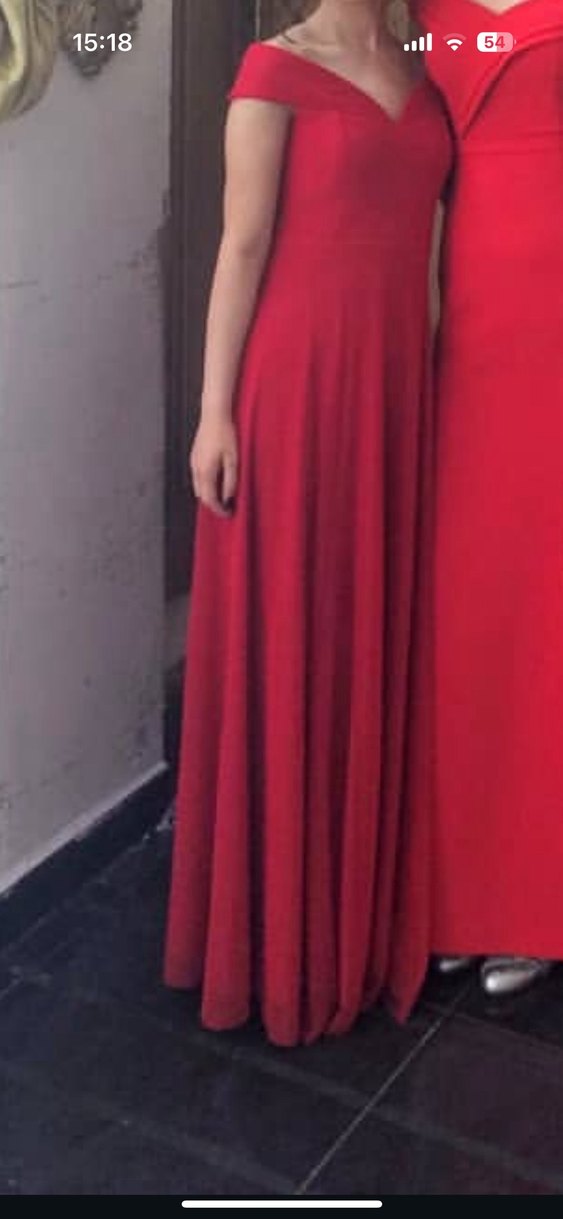 Drapeli Uzun Kırmızı Kadın Abiye Elbise - Görsel 2