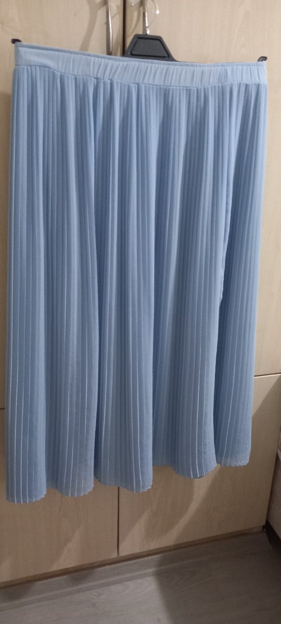 Kadın Mavi Pliseli Uzun Etek - Görsel 2