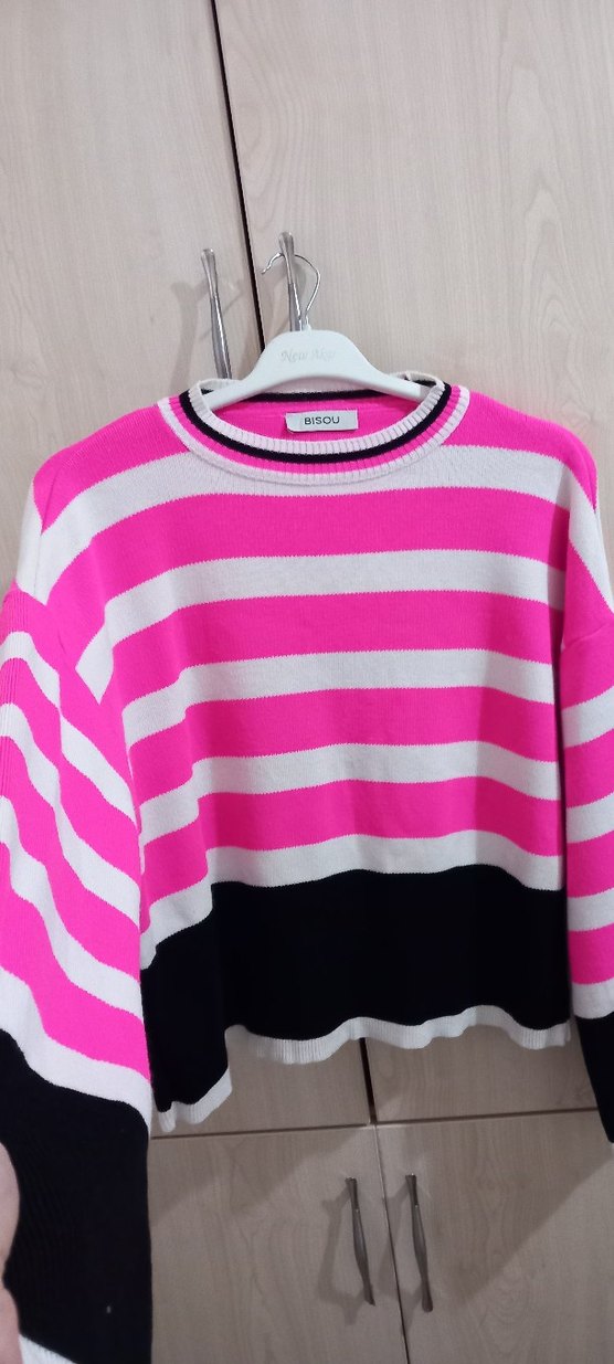 Renkli Çizgili Kadın Triko Kazak - Görsel 3