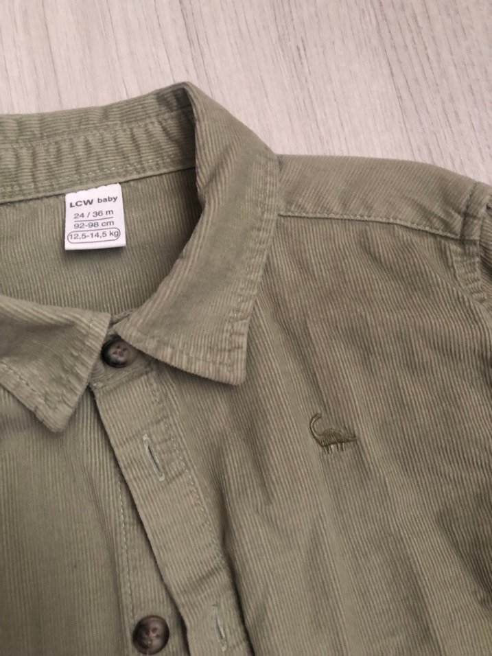 Erkek Çocuk Haki Keten Uzun Kollu Gömlek - Görsel 2