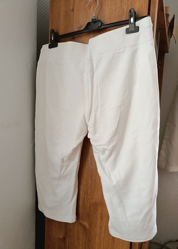 Beyaz Pamuklu Bel Bantlı ve lastikli  bayan kapri - Görsel 2