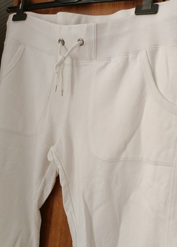 Beyaz Pamuklu Bel Bantlı ve lastikli  bayan kapri - Görsel 5