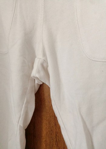 Beyaz Pamuklu Bel Bantlı ve lastikli  bayan kapri - Görsel 6