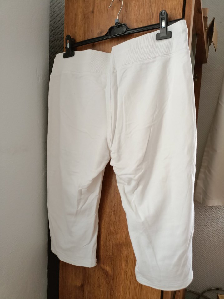 Beyaz Pamuklu Bel Bantlı ve lastikli  bayan kapri - Görsel 2