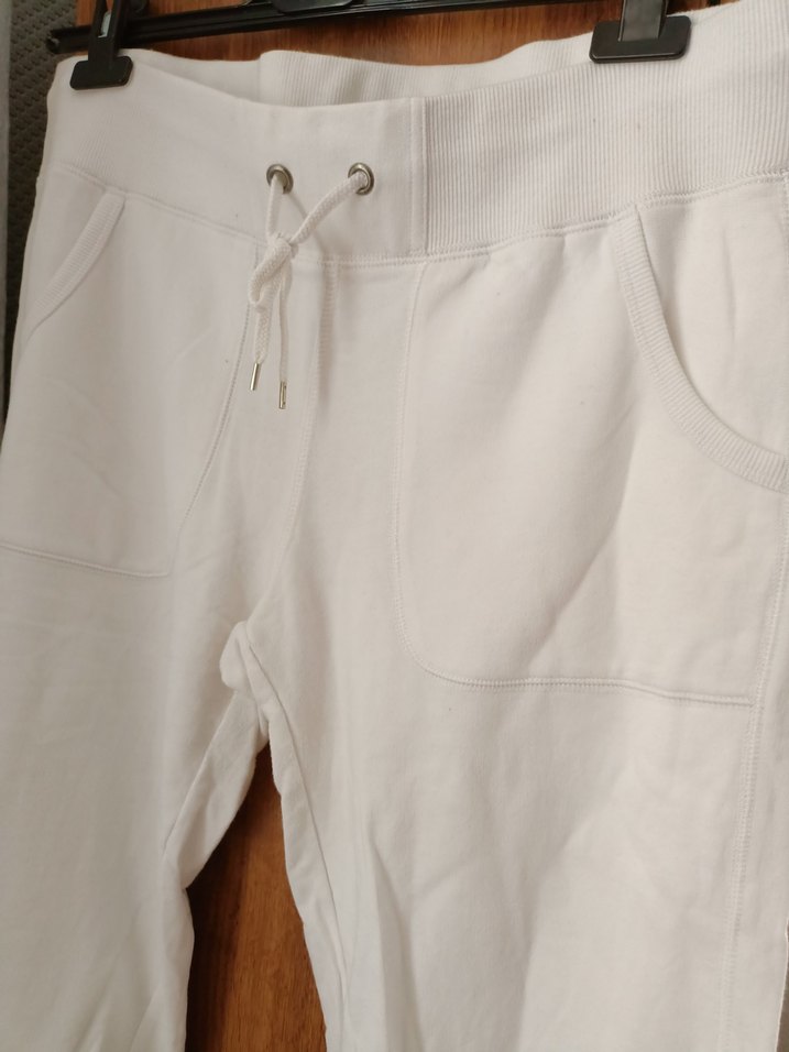 Beyaz Pamuklu Bel Bantlı ve lastikli  bayan kapri - Görsel 5