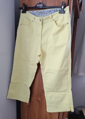 Sarı Koton Kumaş Kadın  kapri pantalon - Görsel 8