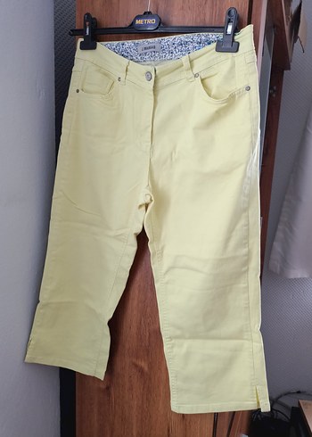 Sarı Koton Kumaş Kadın  kapri pantalon - Görsel 9