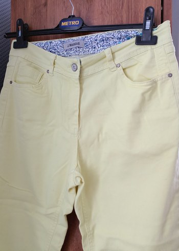 Sarı Koton Kumaş Kadın  kapri pantalon - Görsel 5