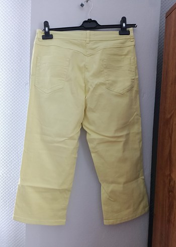 Sarı Koton Kumaş Kadın  kapri pantalon - Görsel 3