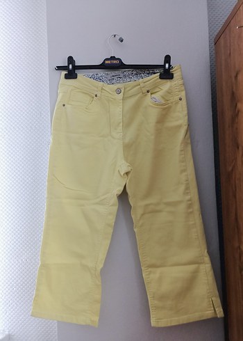 Sarı Koton Kumaş Kadın  kapri pantalon - Görsel 2