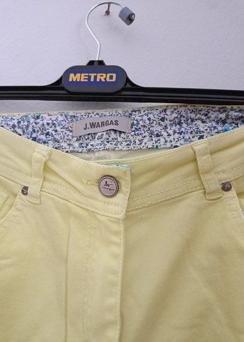 Sarı Koton Kumaş Kadın  kapri pantalon - Görsel 7