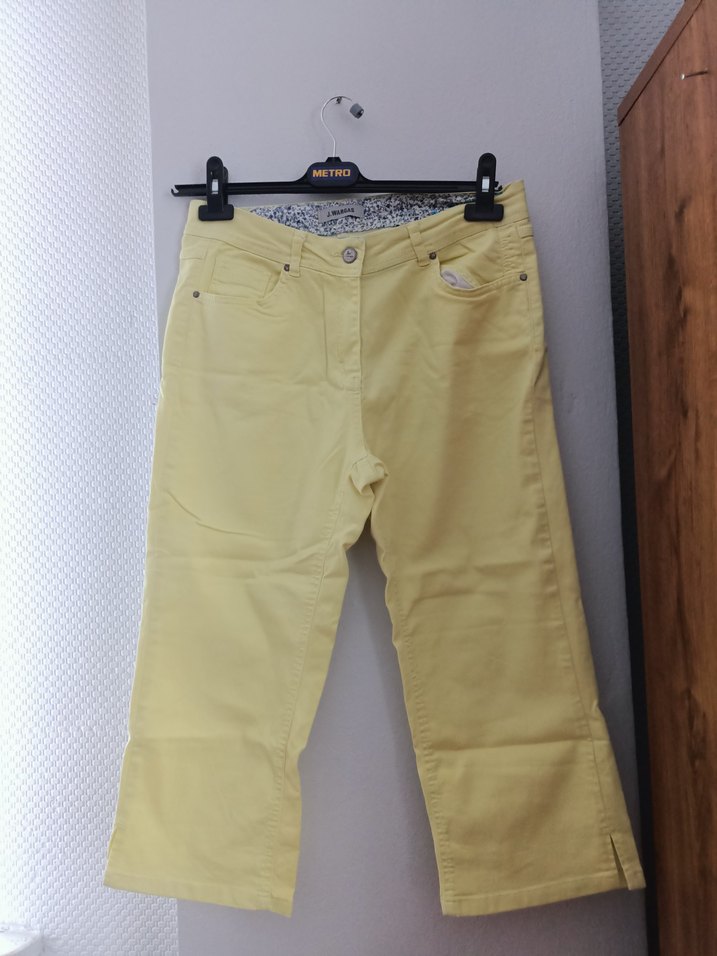 Sarı Koton Kumaş Kadın  kapri pantalon - Görsel 2