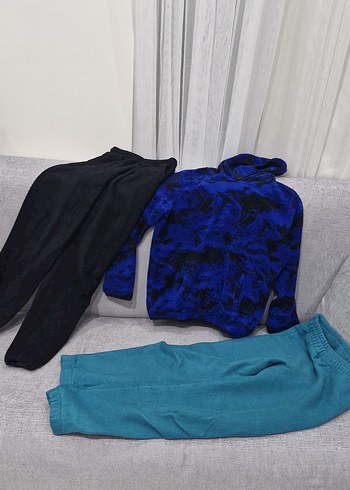 Standart Beden Beden Erkek Çocuk Mavi Kapüşonlu Eşofman Takımı
